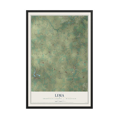 Map of Lima, Sheboygan County, Wisconsin, 12 x 18 inch print in a black wood frame