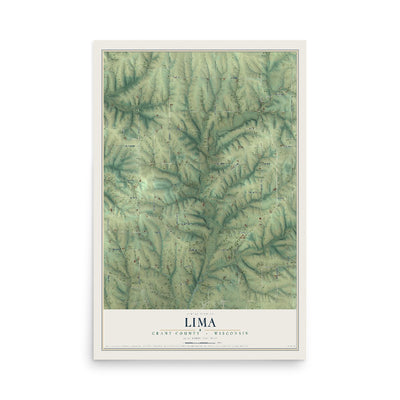 Map of Lima, Grant County, Wisconsin, 12 x 18 inch unframed archival matte print