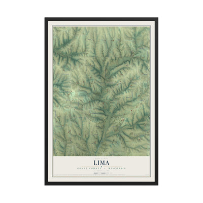 Map of Lima, Grant County, Wisconsin, 12 x 18 inch print in a black wood frame