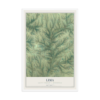 Map of Lima, Grant County, Wisconsin, 12 x 18 inch print in a white wood frame