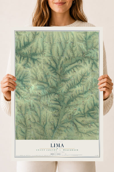 Map of Lima, Grant County, Wisconsin, 18 x 24 inch unframed archival matte print
