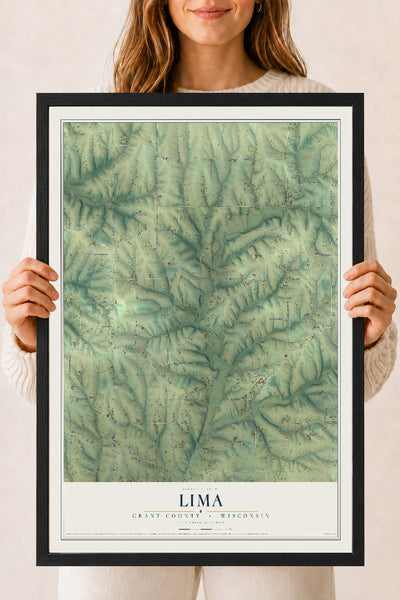 Map of Lima, Grant County, Wisconsin, 18 x 24 inch print in a black wood frame