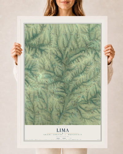 Map of Lima, Grant County, Wisconsin, 24 x 36 inch print in a white wood frame