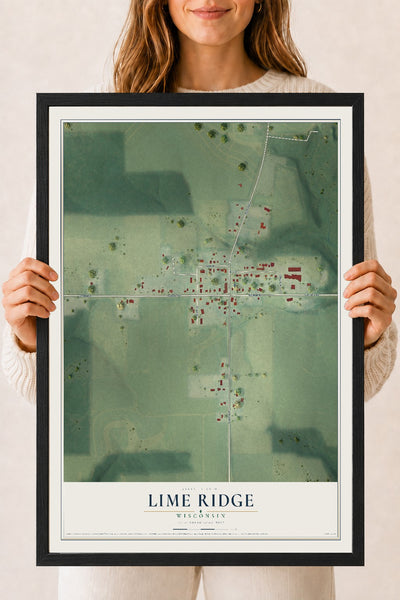 Map of Lime Ridge, Wisconsin, 18 x 24 inch print in a black wood frame