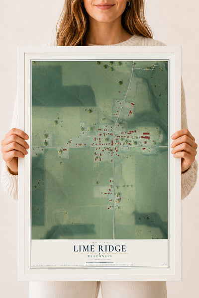 Map of Lime Ridge, Wisconsin, 18 x 24 inch print in a white wood frame