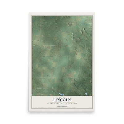 Map of Lincoln, Adams County, Wisconsin, 12 x 18 inch unframed archival matte print