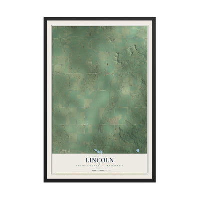 Map of Lincoln, Adams County, Wisconsin, 12 x 18 inch print in a black wood frame