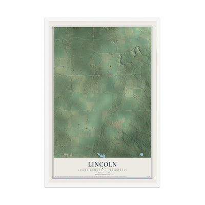 Map of Lincoln, Adams County, Wisconsin, 12 x 18 inch print in a white wood frame