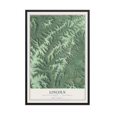 Map of Lincoln, Buffalo County, Wisconsin, 12 x 18 inch print in a black wood frame