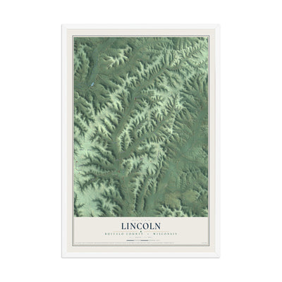 Map of Lincoln, Buffalo County, Wisconsin, 12 x 18 inch print in a white wood frame