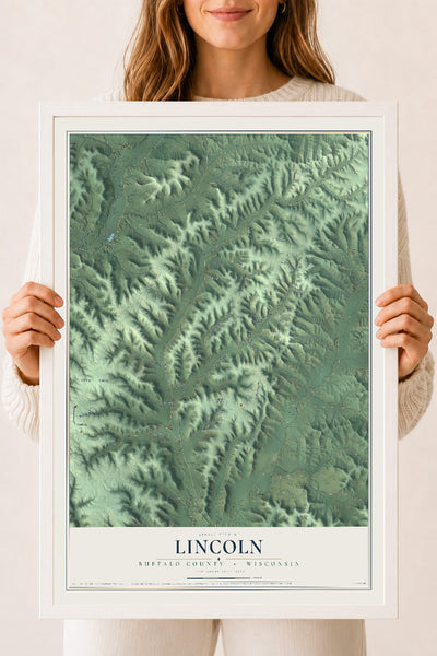 Map of Lincoln, Buffalo County, Wisconsin, 18 x 24 inch print in a white wood frame