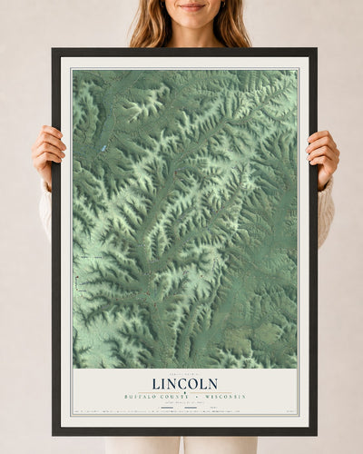 Map of Lincoln, Buffalo County, Wisconsin, 24 x 36 inch print in a black wood frame