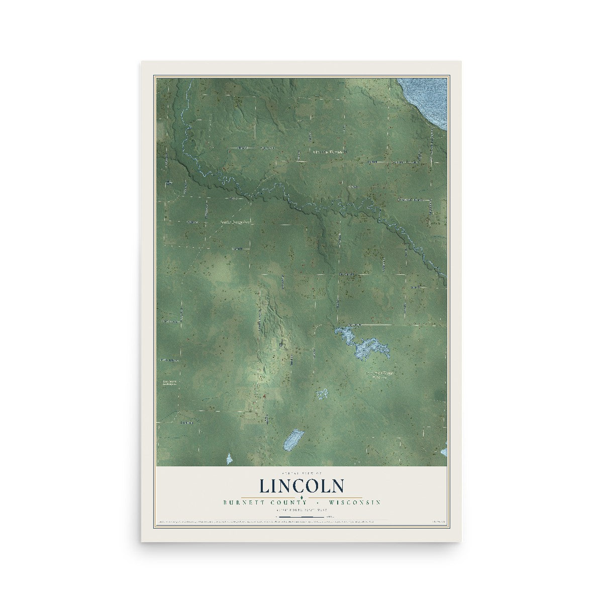 Map of Lincoln, Burnett County, Wisconsin, 12 x 18 inch unframed archival matte print