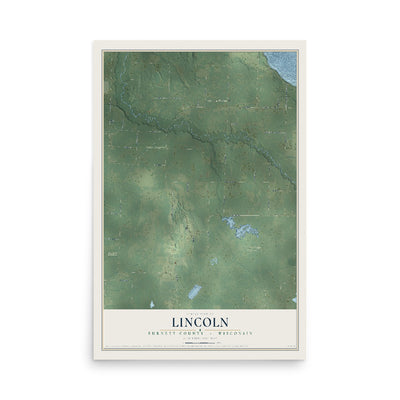 Map of Lincoln, Burnett County, Wisconsin, 12 x 18 inch unframed archival matte print