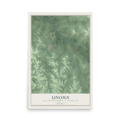 Map of Lincoln, Eau Claire County, Wisconsin, 12 x 18 inch unframed archival matte print