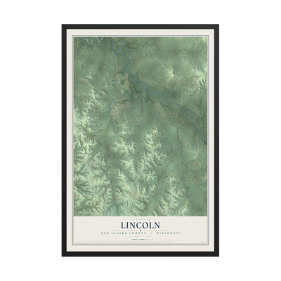 Map of Lincoln, Eau Claire County, Wisconsin, 12 x 18 inch print in a black wood frame