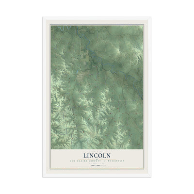 Map of Lincoln, Eau Claire County, Wisconsin, 12 x 18 inch print in a white wood frame