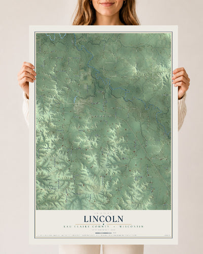 Map of Lincoln, Eau Claire County, Wisconsin, 24 x 36 inch unframed archival matte print