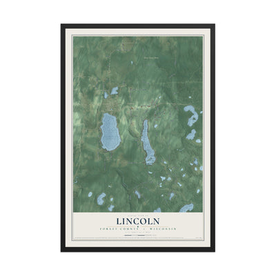 Map of Lincoln, Forest County, Wisconsin, 12 x 18 inch print in a black wood frame