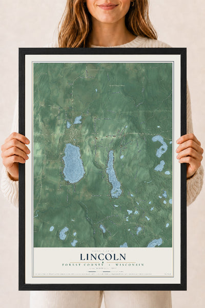 Map of Lincoln, Forest County, Wisconsin, 18 x 24 inch print in a black wood frame