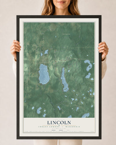 Map of Lincoln, Forest County, Wisconsin, 24 x 36 inch print in a black wood frame