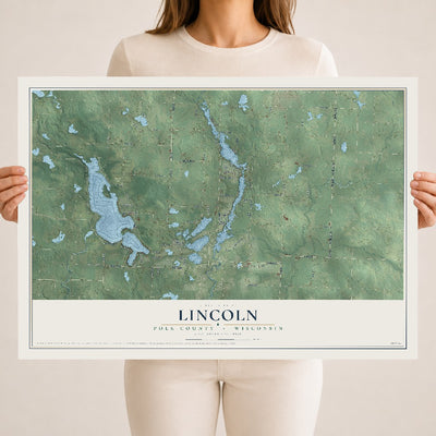 Map of Lincoln, Polk County, Wisconsin, 18 x 24 inch unframed archival matte print