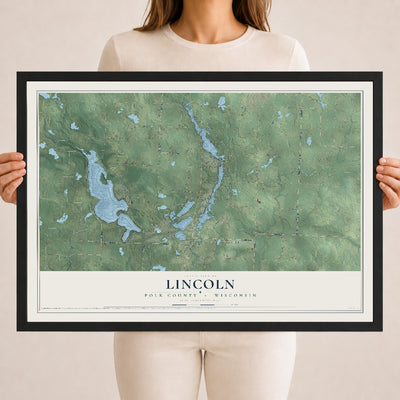 Map of Lincoln, Polk County, Wisconsin, 18 x 24 inch print in a black wood frame