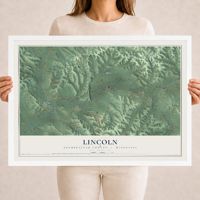Map of Lincoln, Trempealeau County, Wisconsin, 18 x 24 inch print in a white wood frame