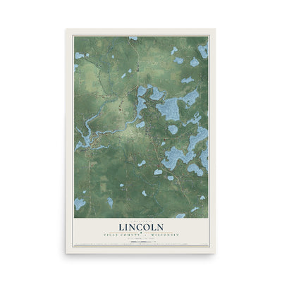 Map of Lincoln, Vilas County, Wisconsin, 12 x 18 inch unframed archival matte print