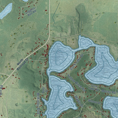 Second close-up of the map of Lincoln, Vilas County, Wisconsin print showing more streets and buildings