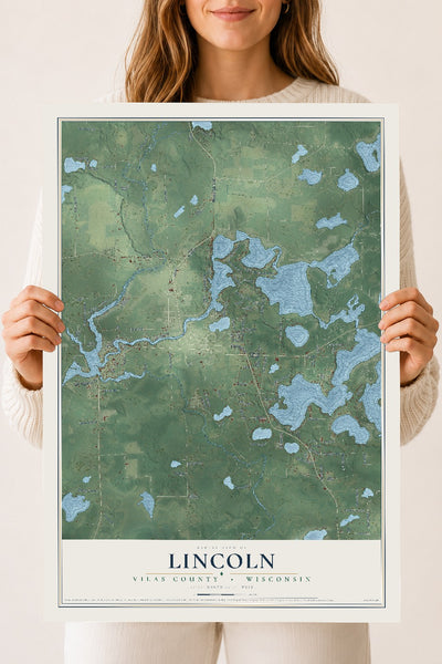 Map of Lincoln, Vilas County, Wisconsin, 18 x 24 inch unframed archival matte print