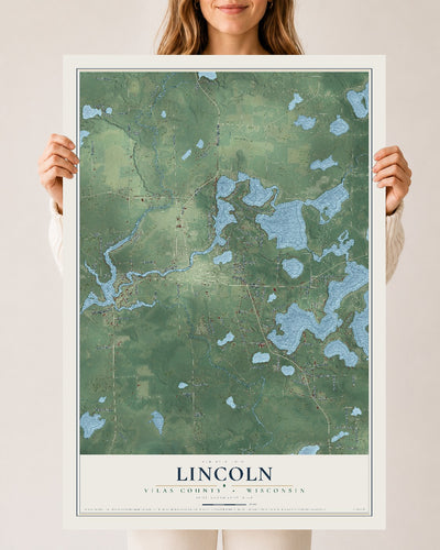 Map of Lincoln, Vilas County, Wisconsin, 24 x 36 inch unframed archival matte print