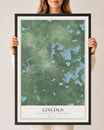 Map of Lincoln, Vilas County, Wisconsin, 24 x 36 inch print in a black wood frame