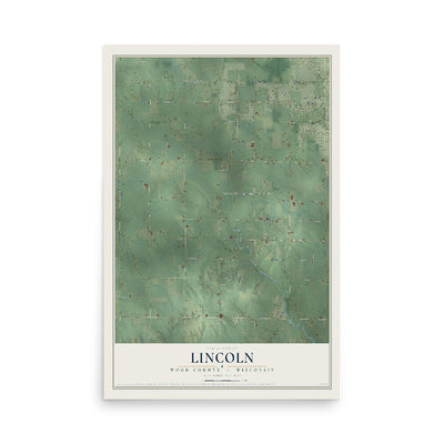 Map of Lincoln, Wood County, Wisconsin, 12 x 18 inch unframed archival matte print