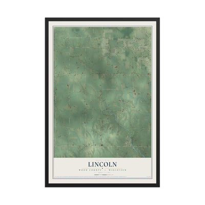 Map of Lincoln, Wood County, Wisconsin, 12 x 18 inch print in a black wood frame