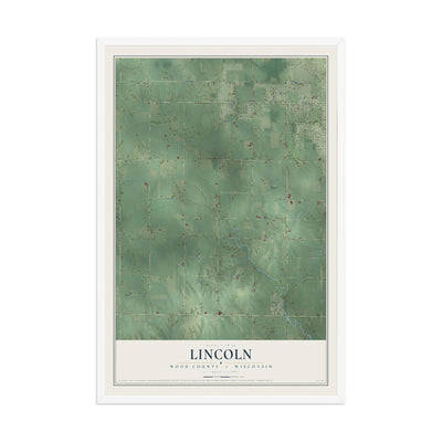 Map of Lincoln, Wood County, Wisconsin, 12 x 18 inch print in a white wood frame