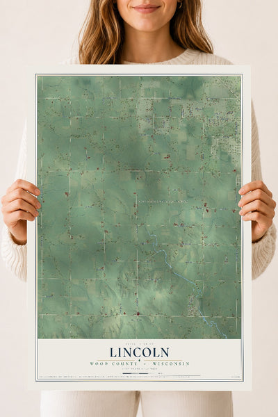 Map of Lincoln, Wood County, Wisconsin, 18 x 24 inch unframed archival matte print