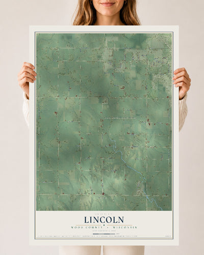 Map of Lincoln, Wood County, Wisconsin, 24 x 36 inch unframed archival matte print