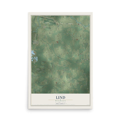 Map of Lind, Wisconsin, 12 x 18 inch unframed archival matte print