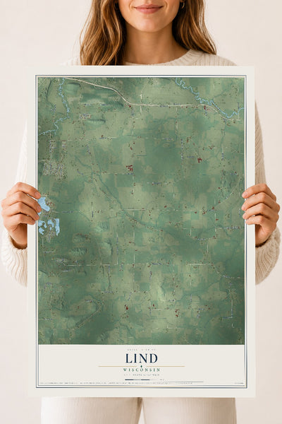 Map of Lind, Wisconsin, 18 x 24 inch unframed archival matte print