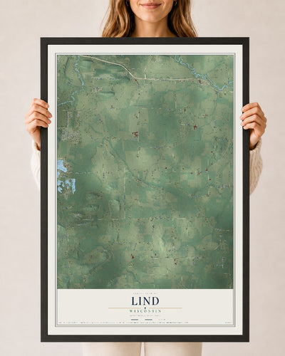Map of Lind, Wisconsin, 24 x 36 inch print in a black wood frame