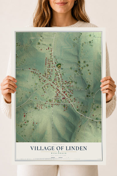 Map of Linden, Wisconsin, 18 x 24 inch unframed archival matte print