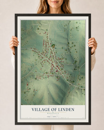 Map of Linden, Wisconsin, 24 x 36 inch print in a black wood frame