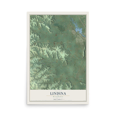 Map of Lindina, Wisconsin, 12 x 18 inch unframed archival matte print