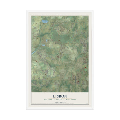 Map of Lisbon, Waukesha County, Wisconsin, 12 x 18 inch print in a white wood frame