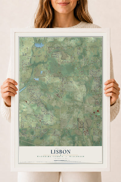 Map of Lisbon, Waukesha County, Wisconsin, 18 x 24 inch print in a white wood frame