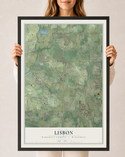 Map of Lisbon, Waukesha County, Wisconsin, 24 x 36 inch print in a black wood frame