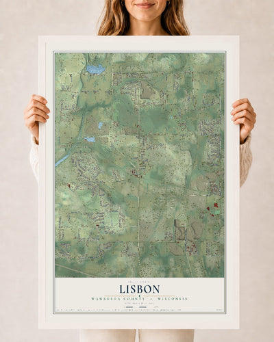 Map of Lisbon, Waukesha County, Wisconsin, 24 x 36 inch print in a white wood frame