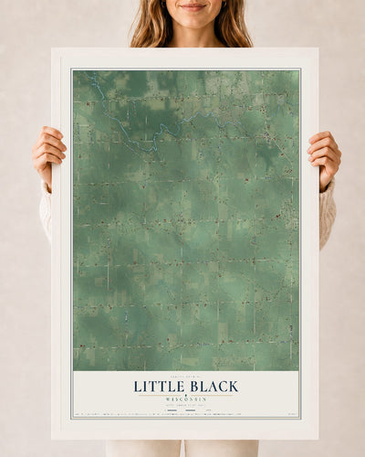 Map of Little Black, Wisconsin, 24 x 36 inch print in a white wood frame
