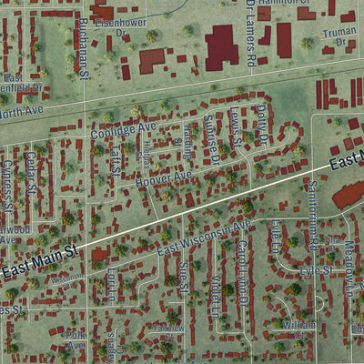 Second close-up of the map of Little Chute, Wisconsin print showing more streets and buildings